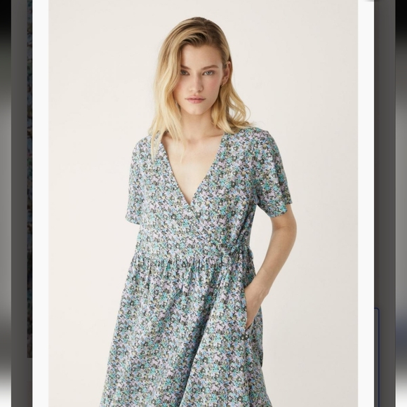 Frank & Oak The Summer Loose Fit Dress Size X-small  Blue And Purple Floral 💜 - Picture 2 of 13